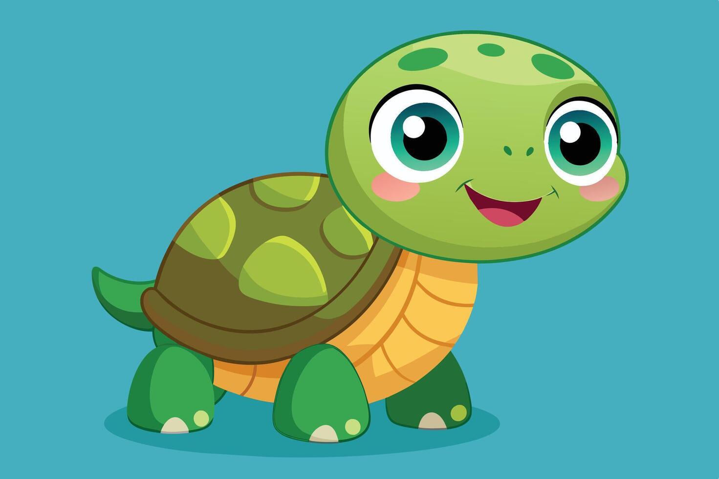Cute cartoon turtle with big eyes and a joyful expression on a blue background, perfect for children's illustrations or educational materials vector