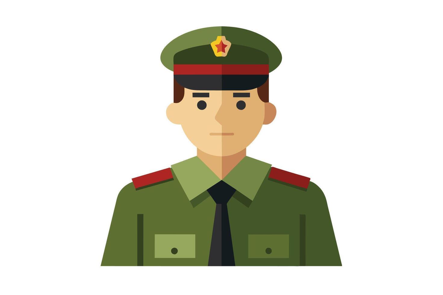 A soldier in a green military uniform with a cap featuring a star emblem stands confidently, representing duty and patriotism vector