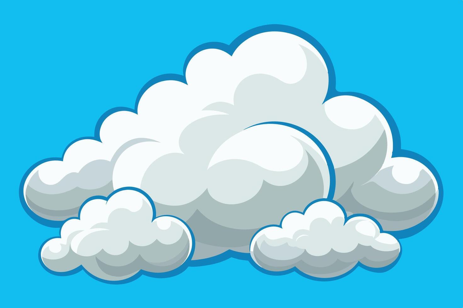 Fluffy white clouds floating against a bright blue sky during a sunny day in a cartoonish style vector