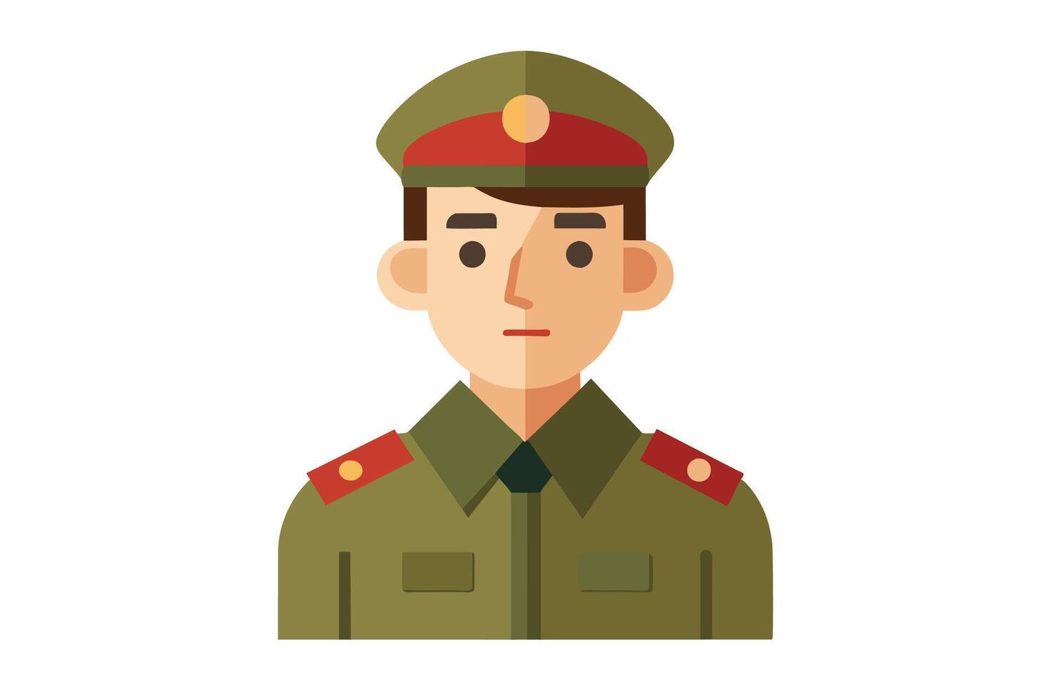 A young soldier in a military uniform stands proudly, showcasing commitment and discipline in a bright, stylized illustration vector