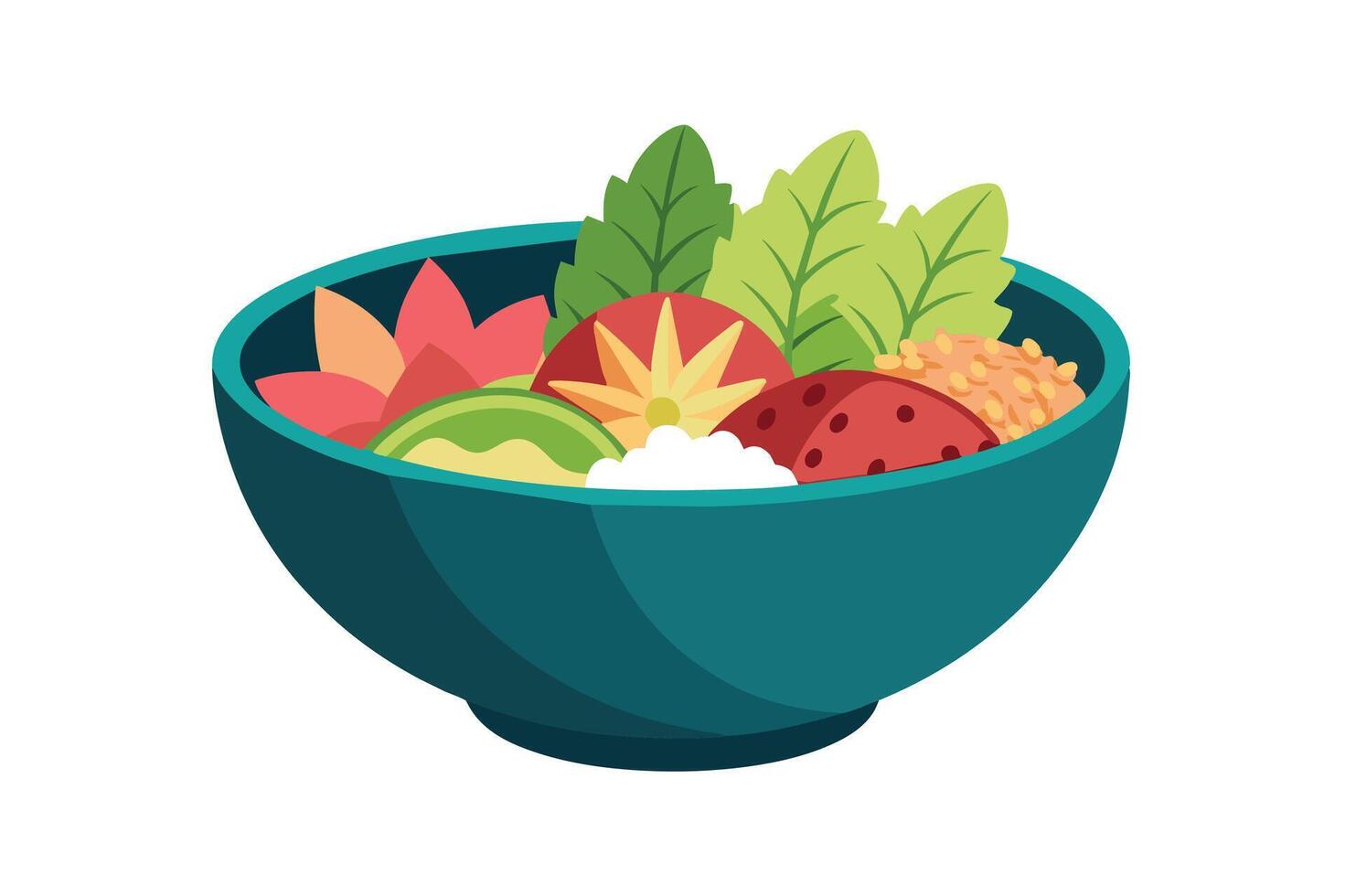 A vibrant salad bowl featuring fresh vegetables and greens, perfect for a healthy meal at home or for a picnic outdoors vector