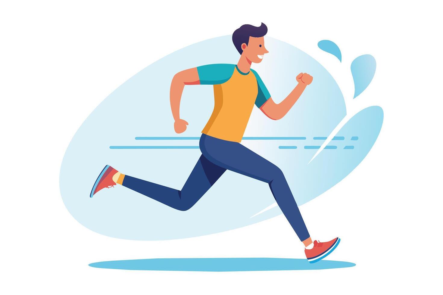 A young man enjoying a lively run in a vibrant environment during a sunny afternoon, promoting fitness and outdoor activity vector