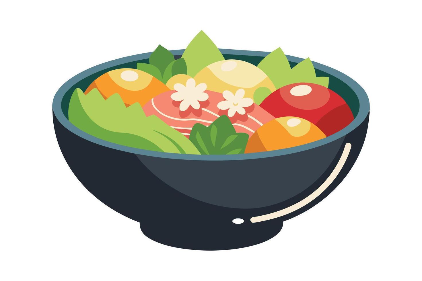 Colorful salad bowl filled with fresh vegetables and greens, presented on a white background in a modern style vector