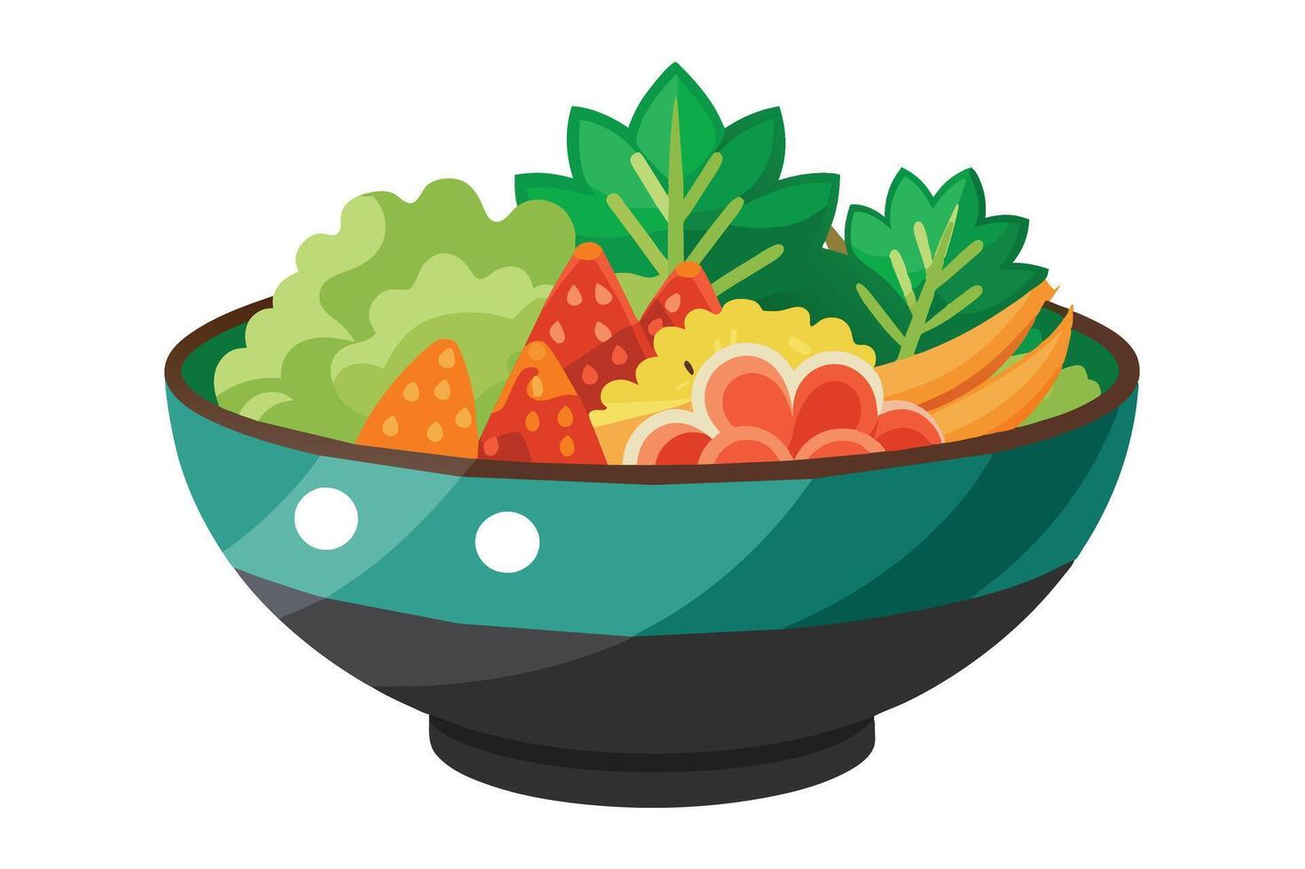 A vibrant bowl of fresh salad with mixed greens, colorful vegetables, and herbs ready for a healthy meal vector