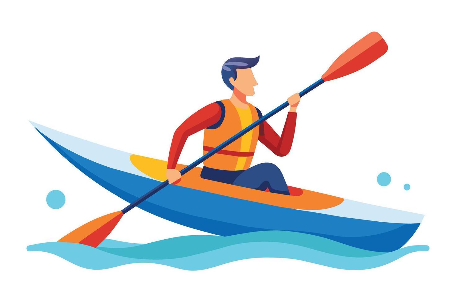 A person kayaking on calm waters during a sunny day, wearing a life vest and paddling skillfully in a vibrant blue kayak vector