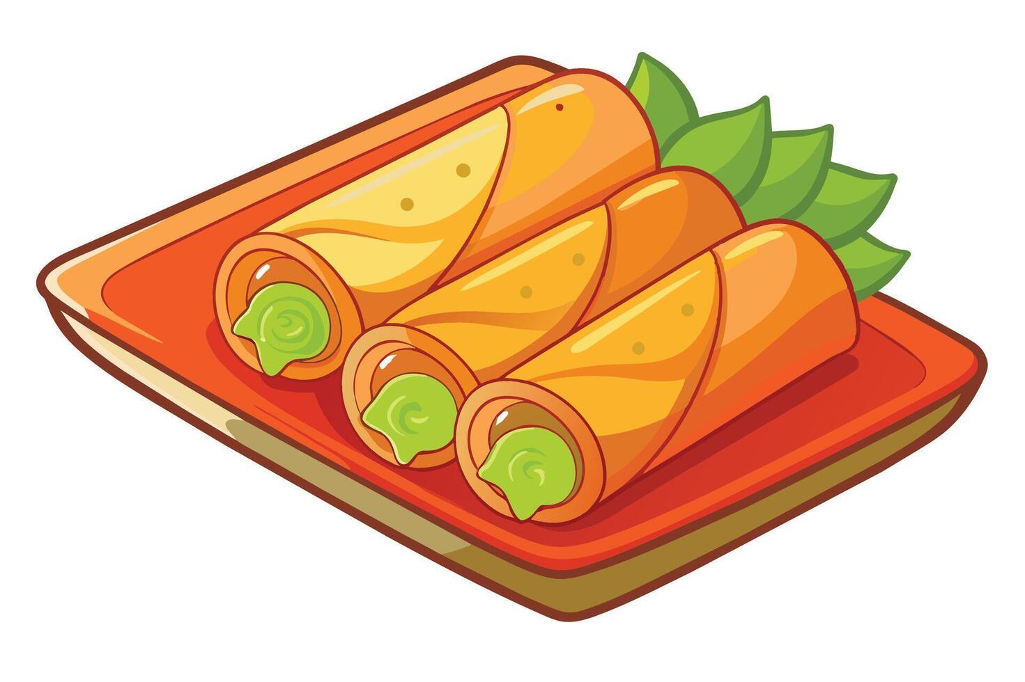 Delicious homemade spring rolls on a vibrant plate with fresh greens ready to be enjoyed during a sunny afternoon vector
