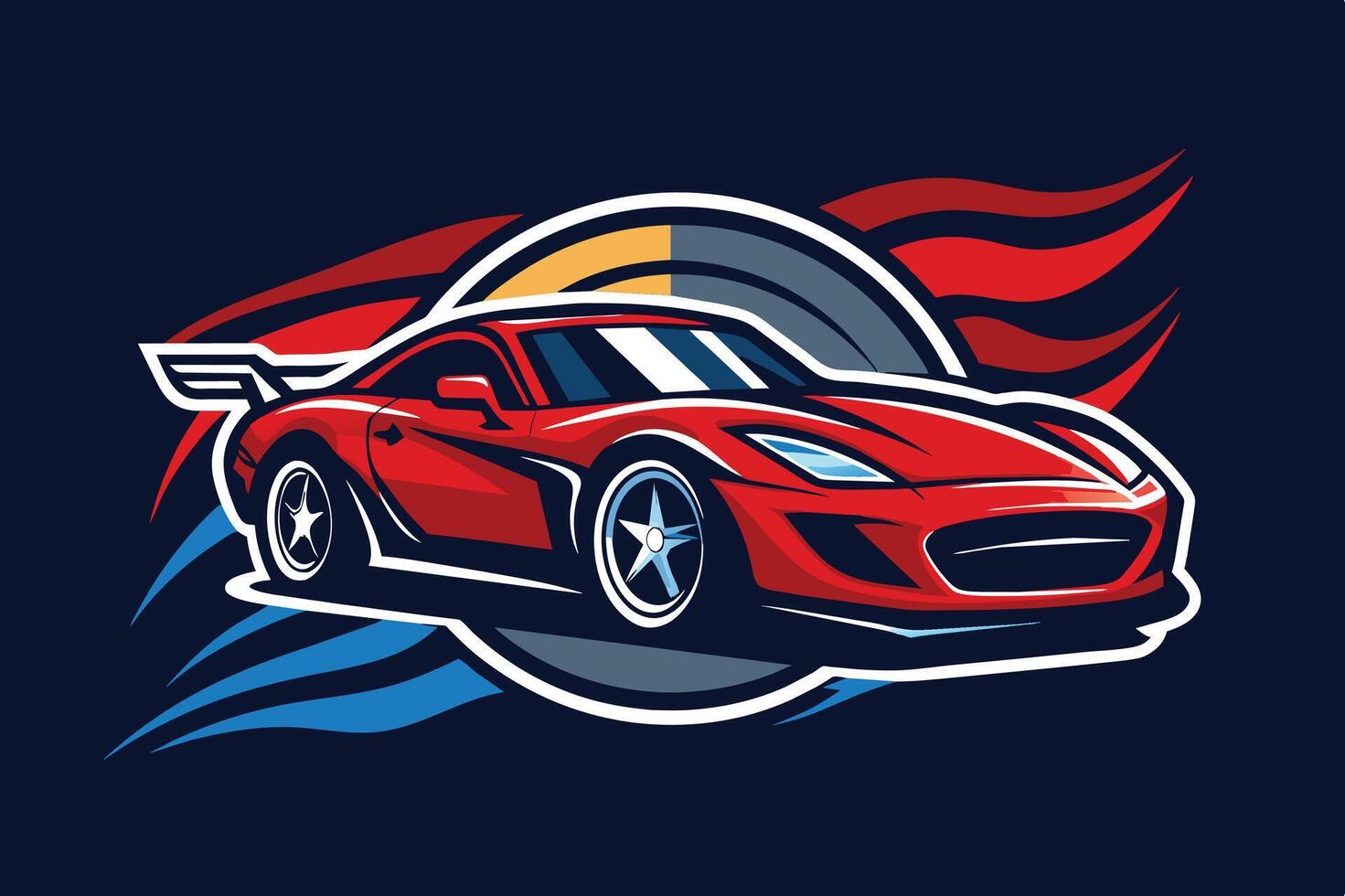A dynamic red sports car graphic with sleek design elements and colorful background, ideal for automotive enthusiasts and design lovers vector