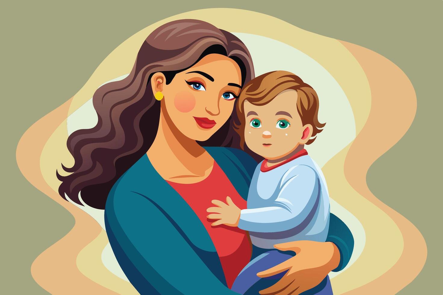 A caring mother holds her young child in a warm embrace, showcasing their bond and affection in a loving environment vector