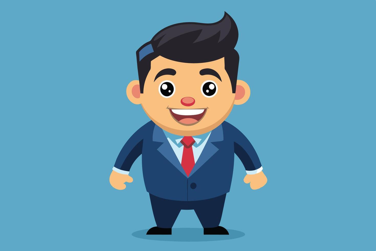 A cheerful businessman in a blue suit and red tie standing against a turquoise background, exuding confidence and positivity in a professional setting vector