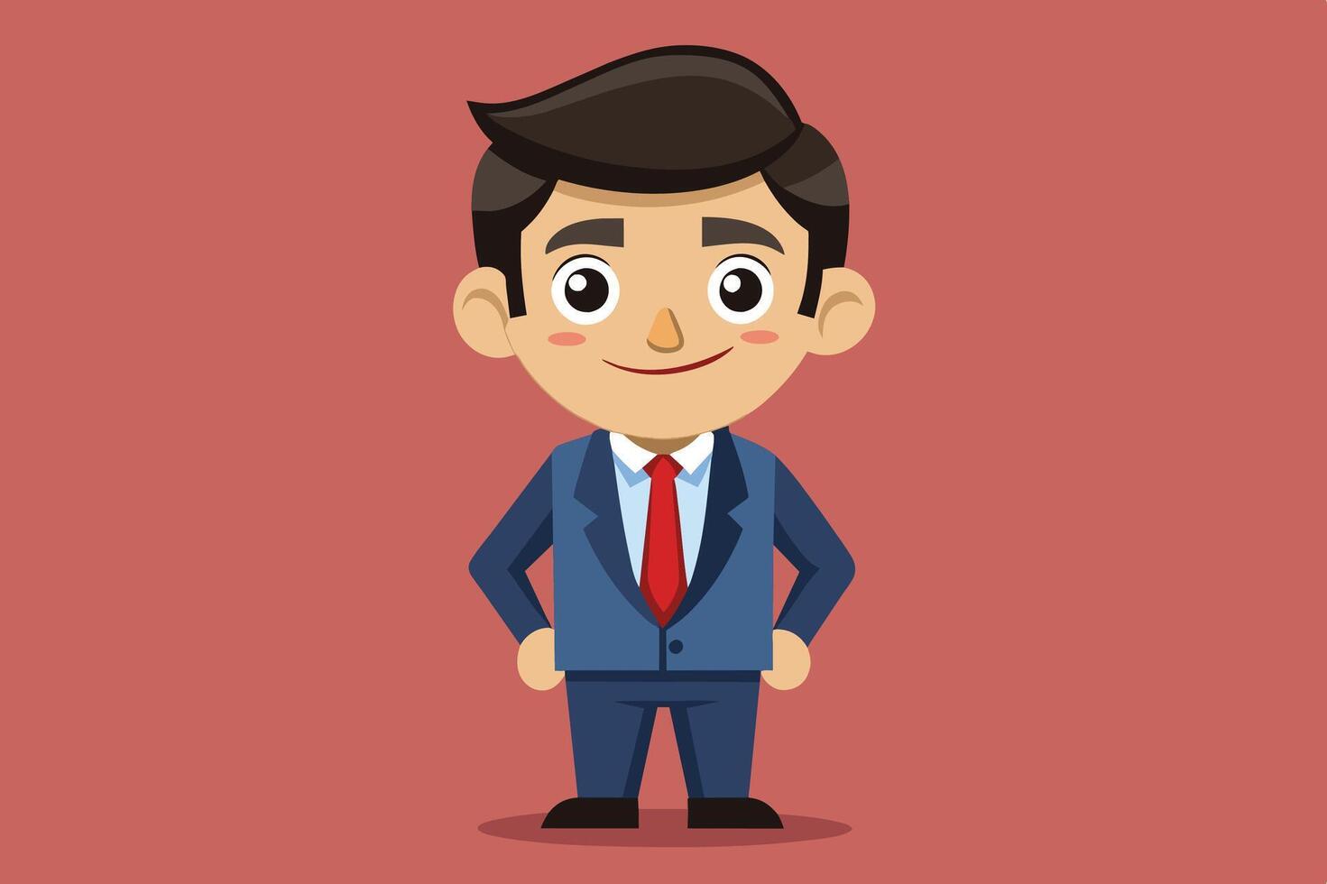 A cheerful young businessman in a dark suit with a red tie stands confidently against a plain pink background vector