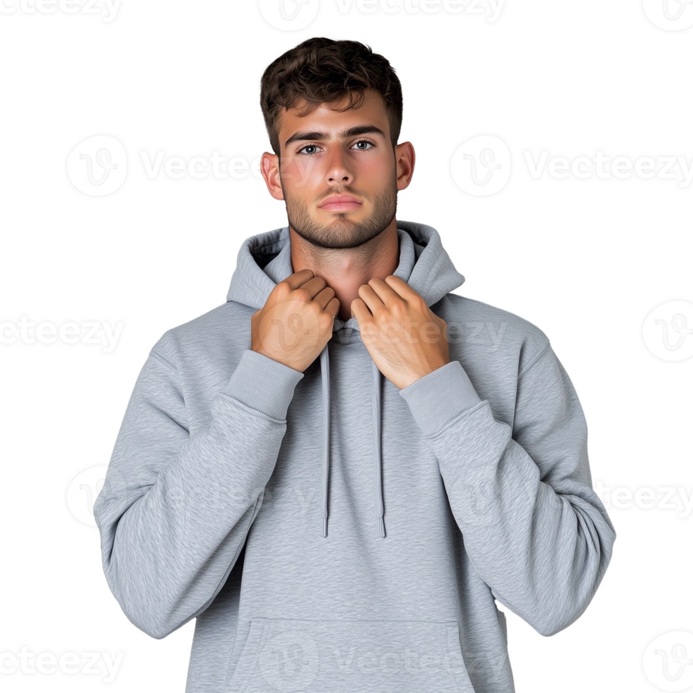Young Man Wearing Gray Hoodie on Transparent Background png