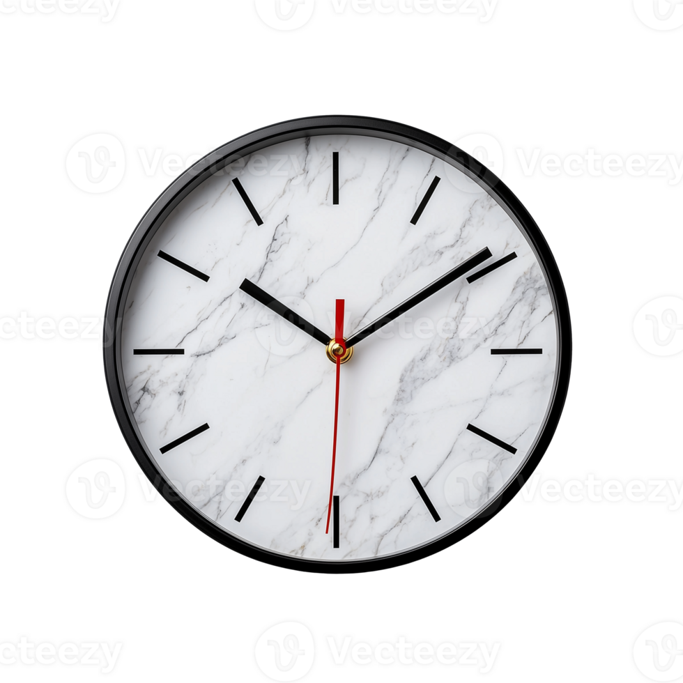 Elegant Wall Clock with Marble Pattern and Red Hand png