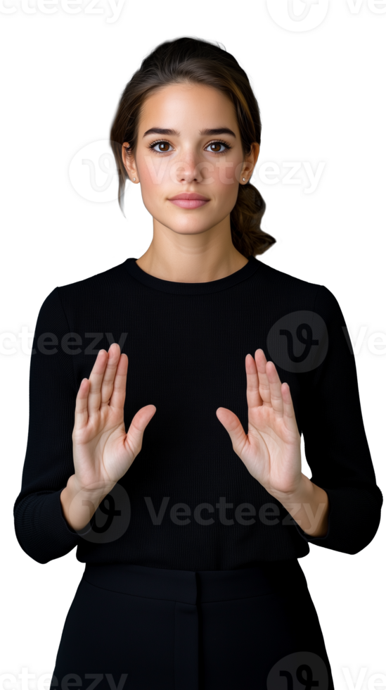 Woman with Raised Hands on Transparent Background Image png