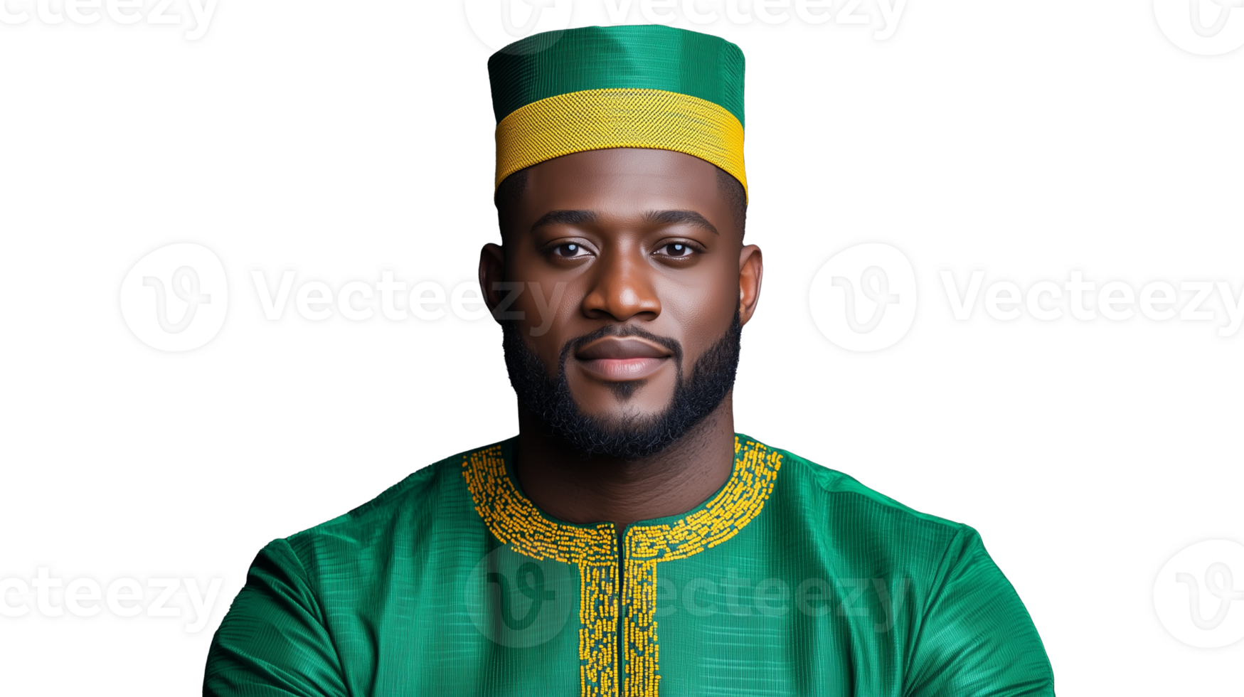 Elegant man in traditional attire with vibrant colors on transparent background png