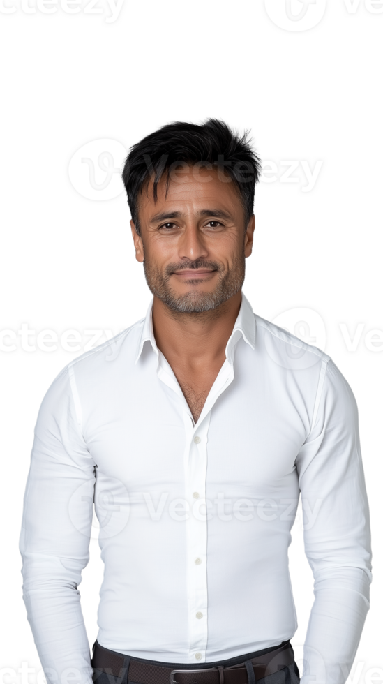 Confident man in white shirt smiling on transparent background png
