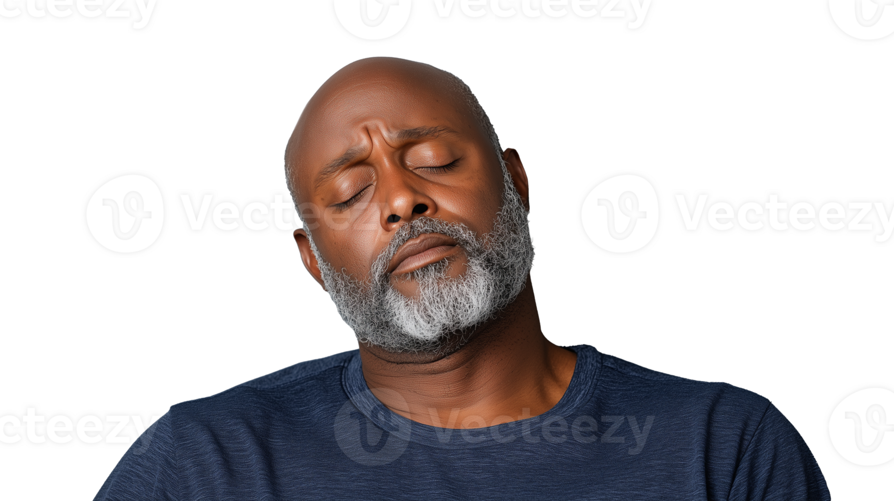 Man with closed eyes expressing calmness on transparent background png
