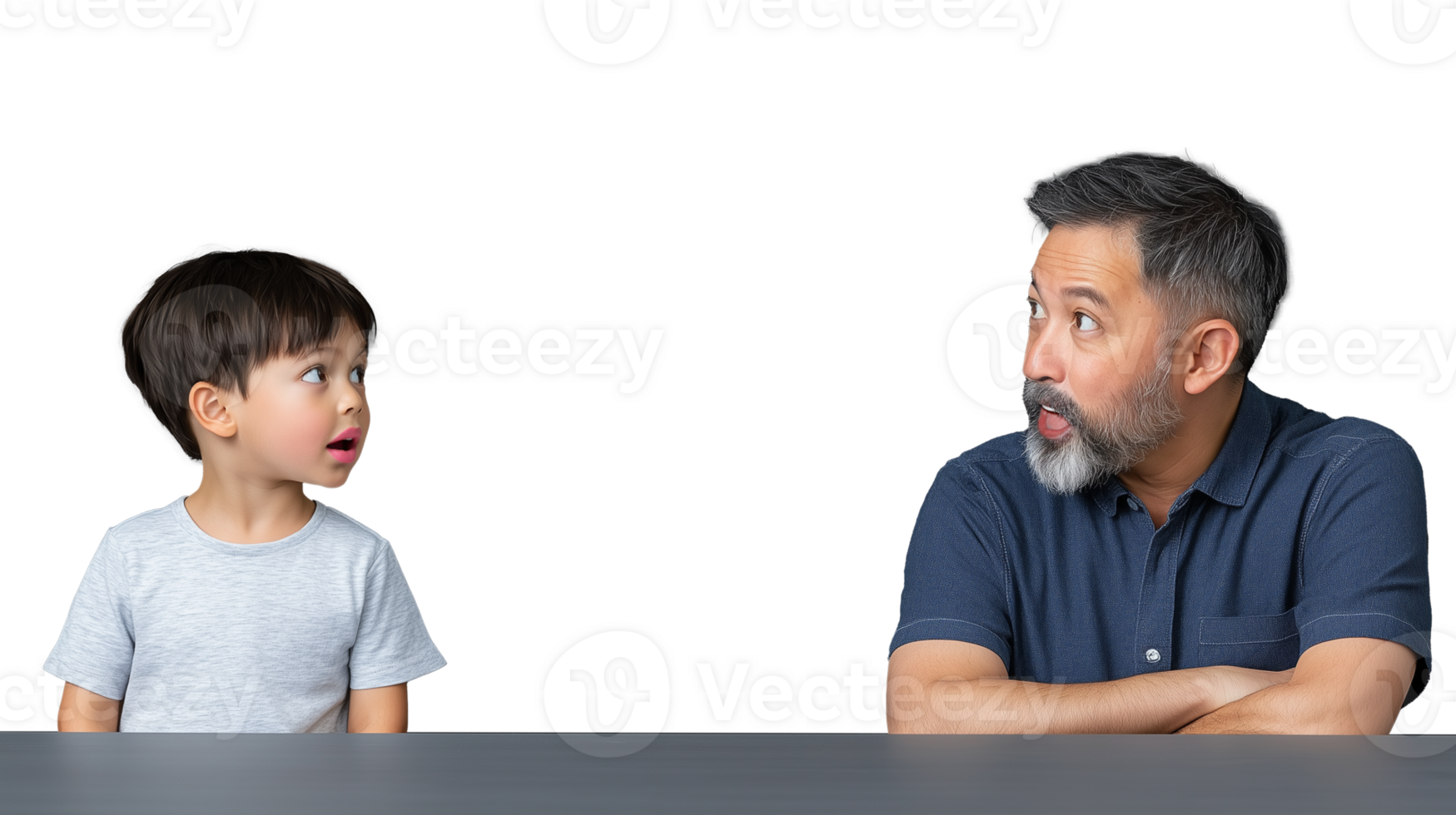 Father and son sharing a surprised expression on transparent background png