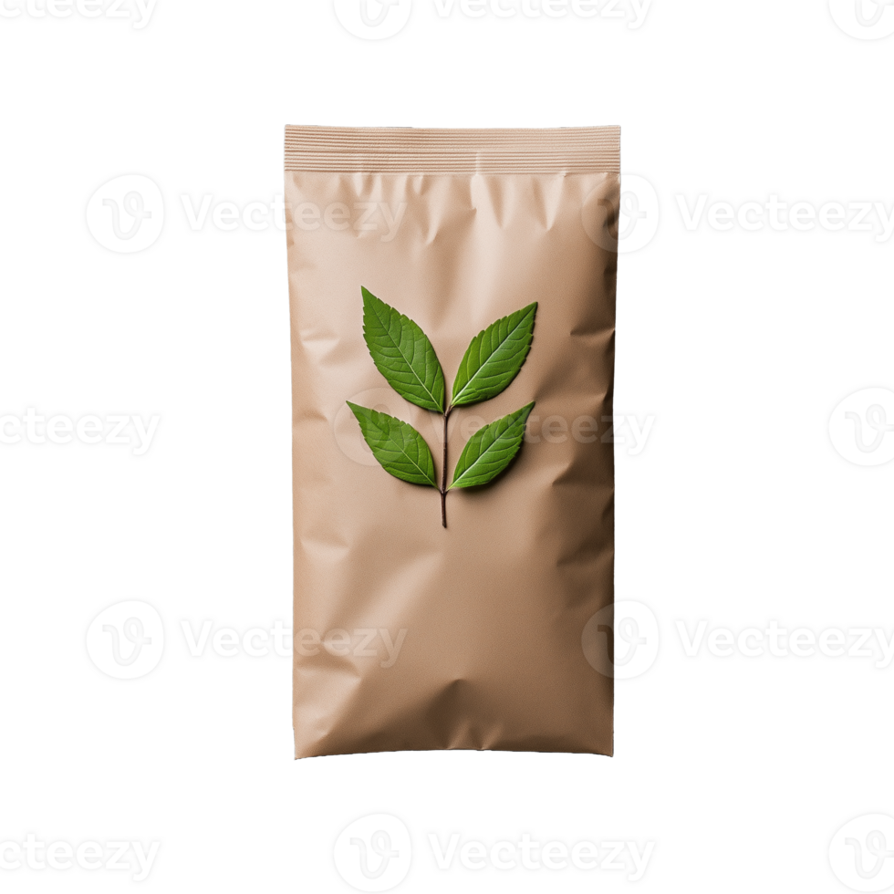 Eco-friendly packaging with green leaves design on transparent background png