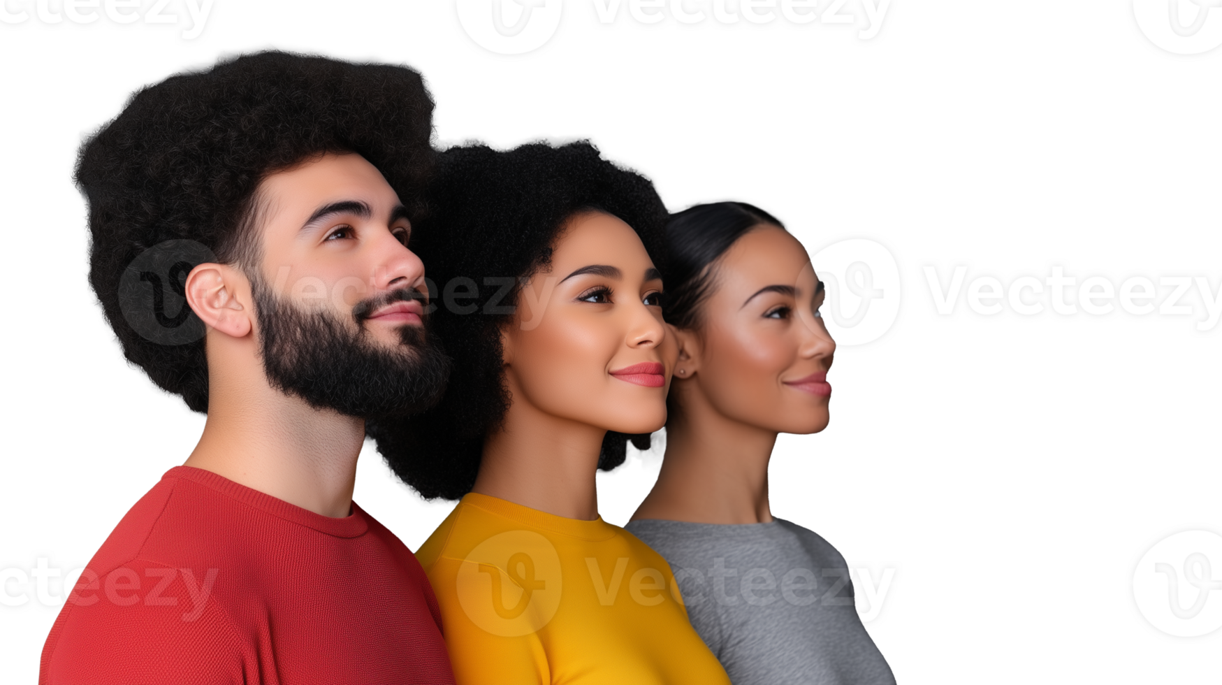 Diverse group of people with natural hairstyles in profile on transparent background png