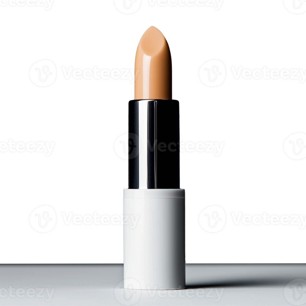 Nude lipstick tube with glossy finish and pointed tip on transparent background png