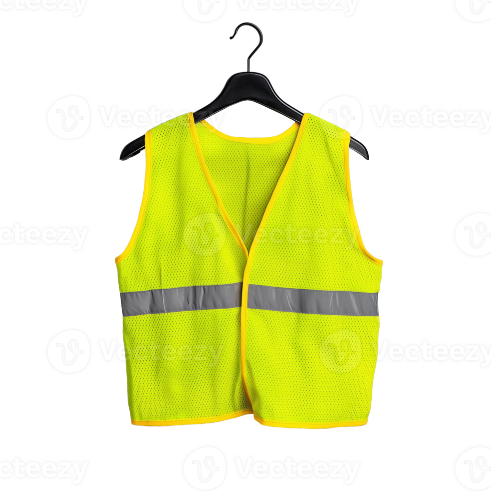 High Visibility Safety Vest with Reflective Stripes on Transparent Background png