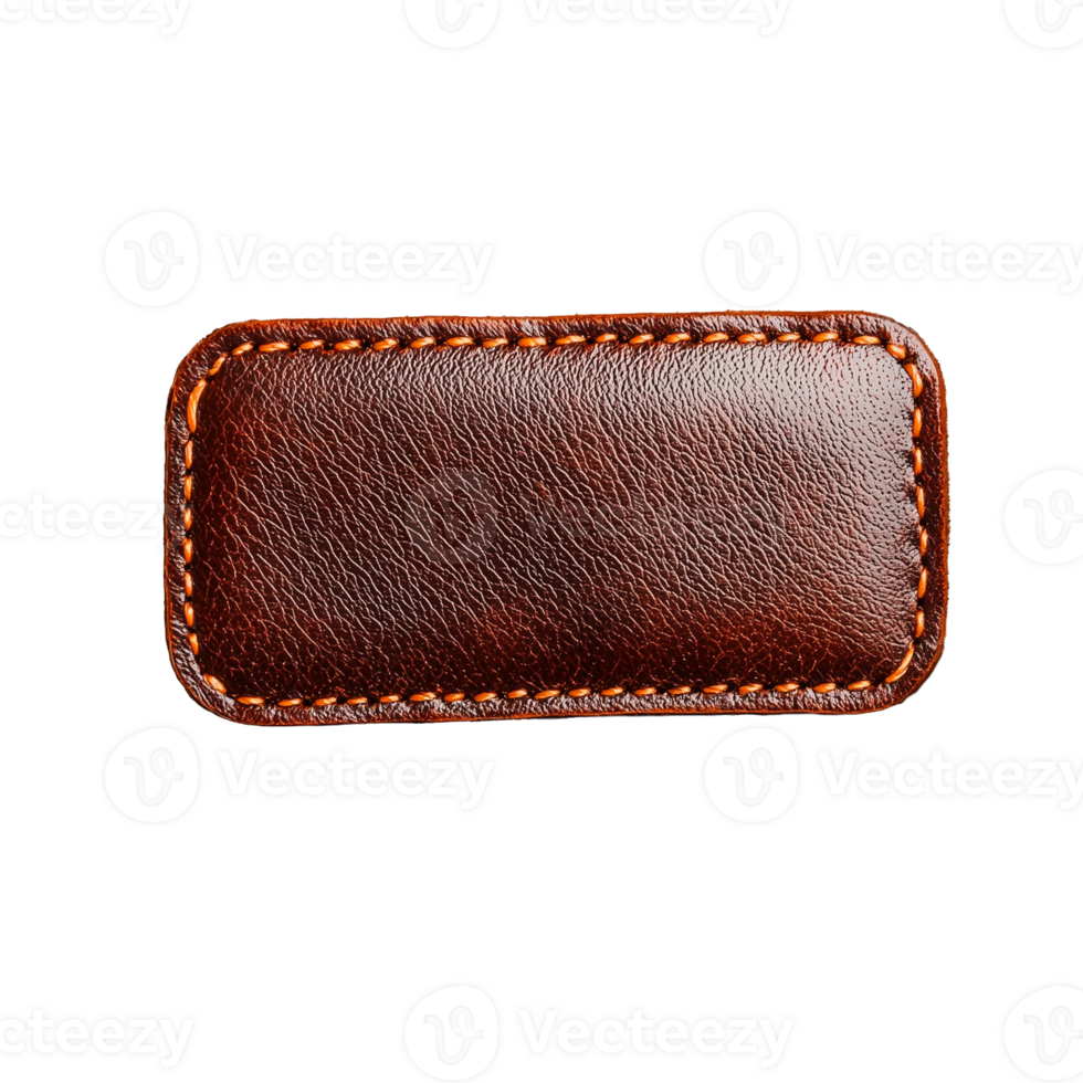 Brown leather patch with intricate stitching on transparent background png
