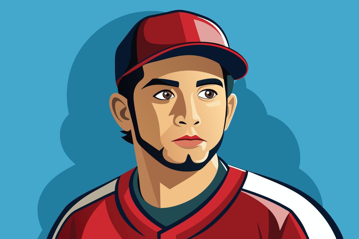 Young baseball player in cap and jersey poses confidently against a blue background showcasing his passion for the sport vector