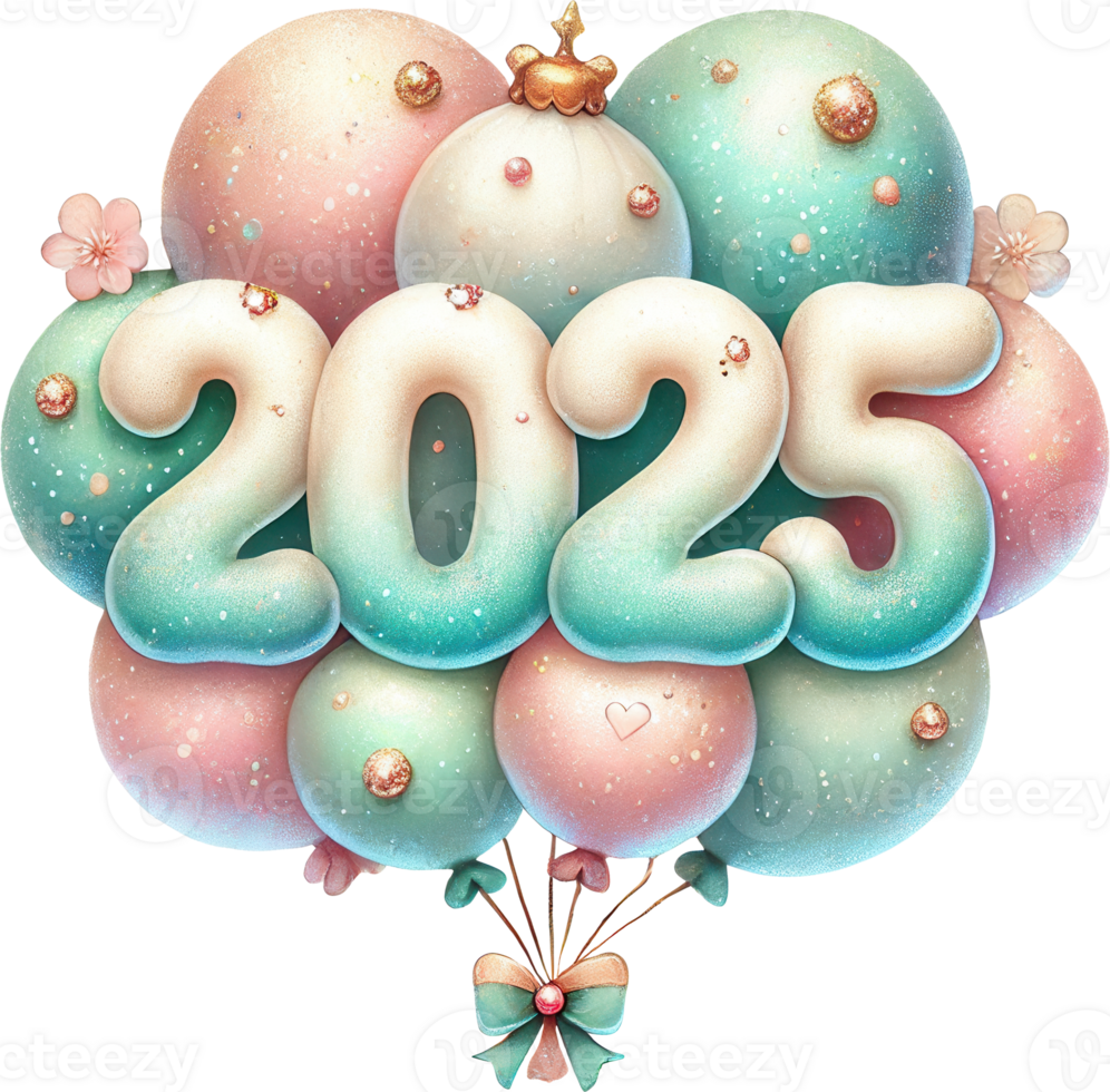 Balloon Bouquet with 2025 Numbers for New Year png