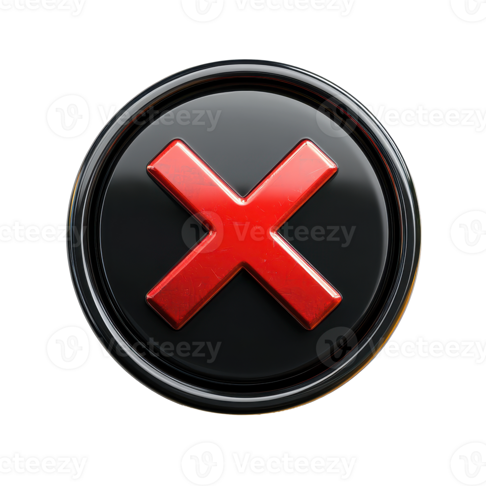 3D Red Bold X Button Icon with Shadow for User Interface Design png