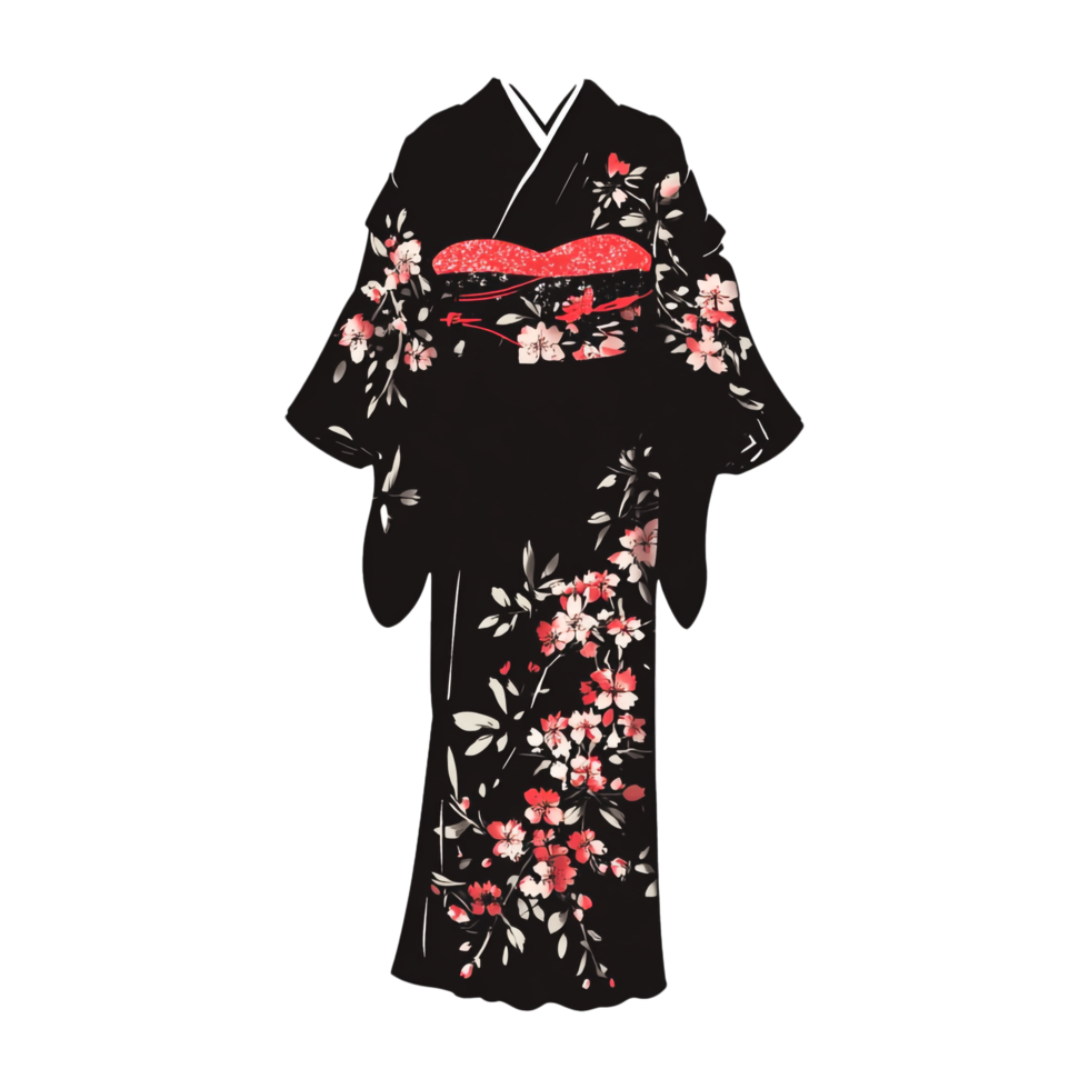 Silhouette of Japanese Traditional Kimono Dress isolated on transparent background png