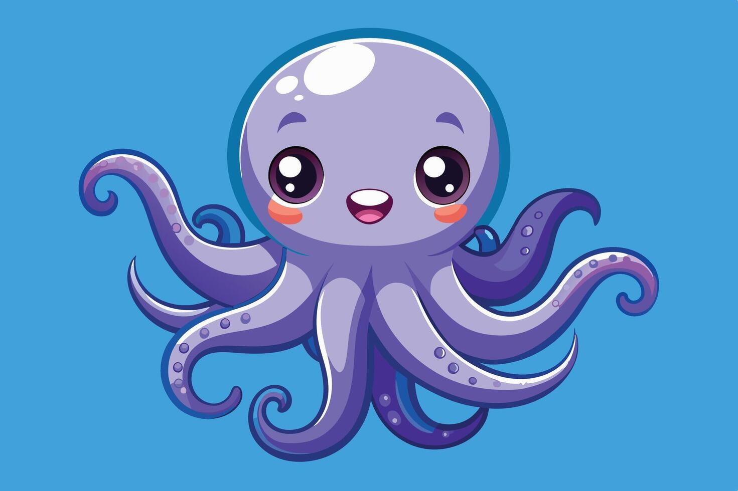 Cute cartoon octopus character with big eyes and a joyful expression on a bright blue background vector