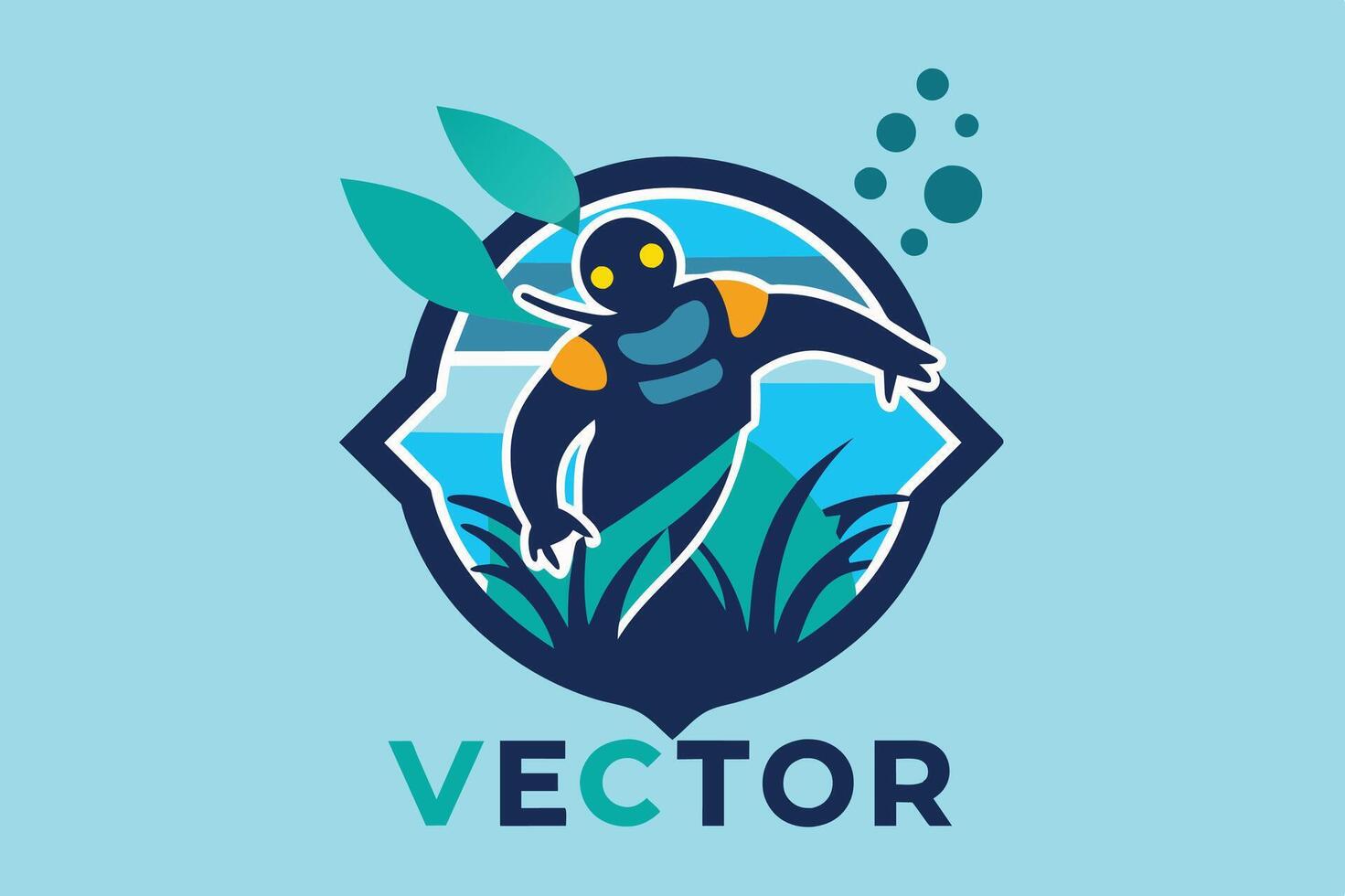 A colorful underwater diver exploring marine life in a vibrant ocean habitat with aquatic plants and bubbles clearly visible vector