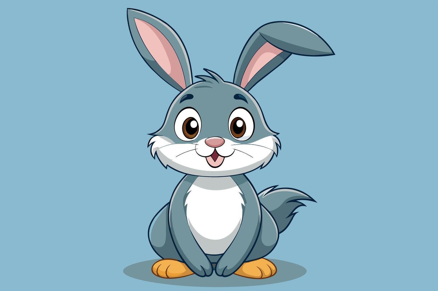 Cute gray cartoon bunny sitting happily against a light blue background, perfect for children's illustrations or educational materials vector