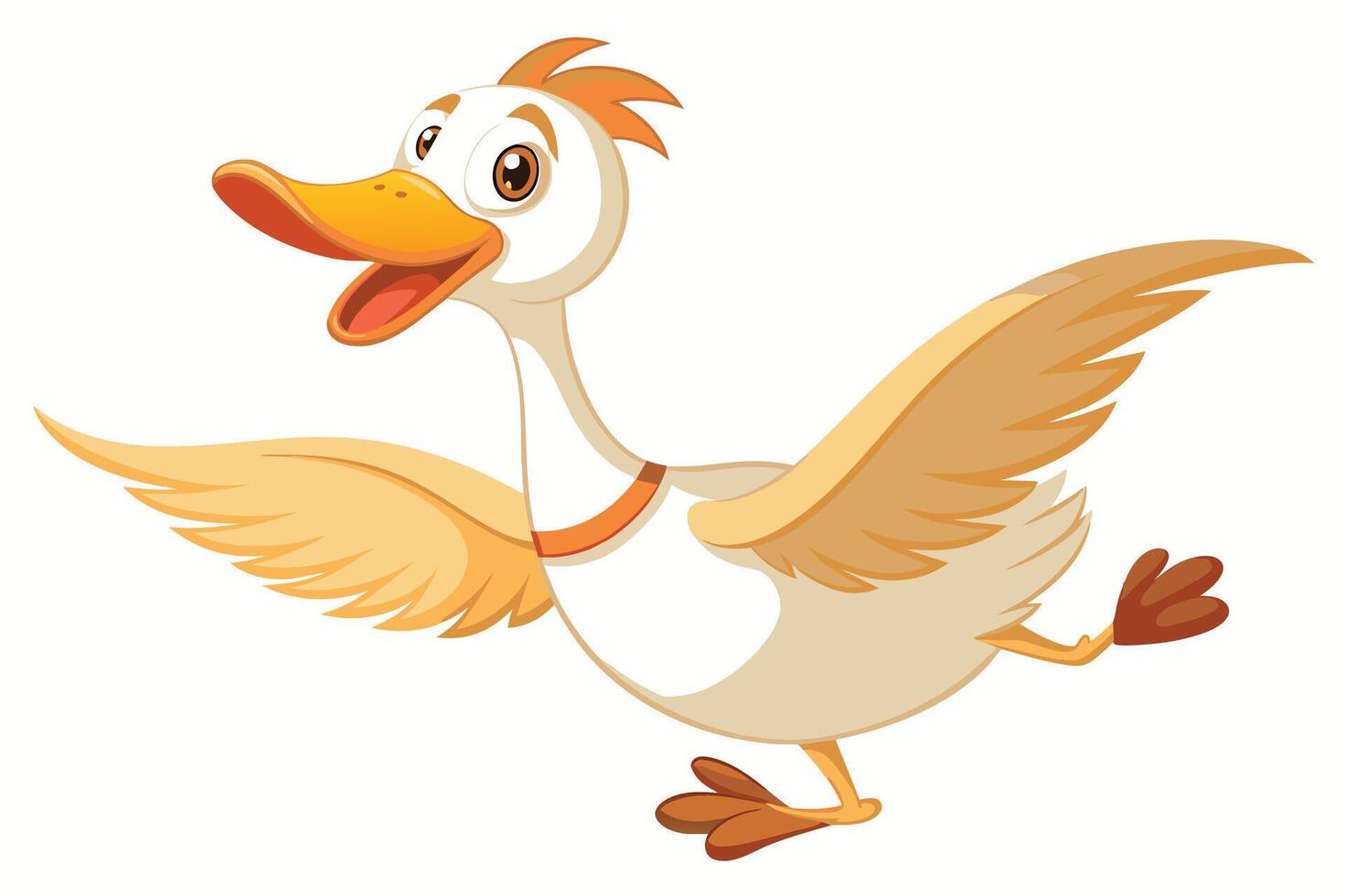 Cheerful cartoon duck with flapping wings and a joyful expression in a bright, animated style vector