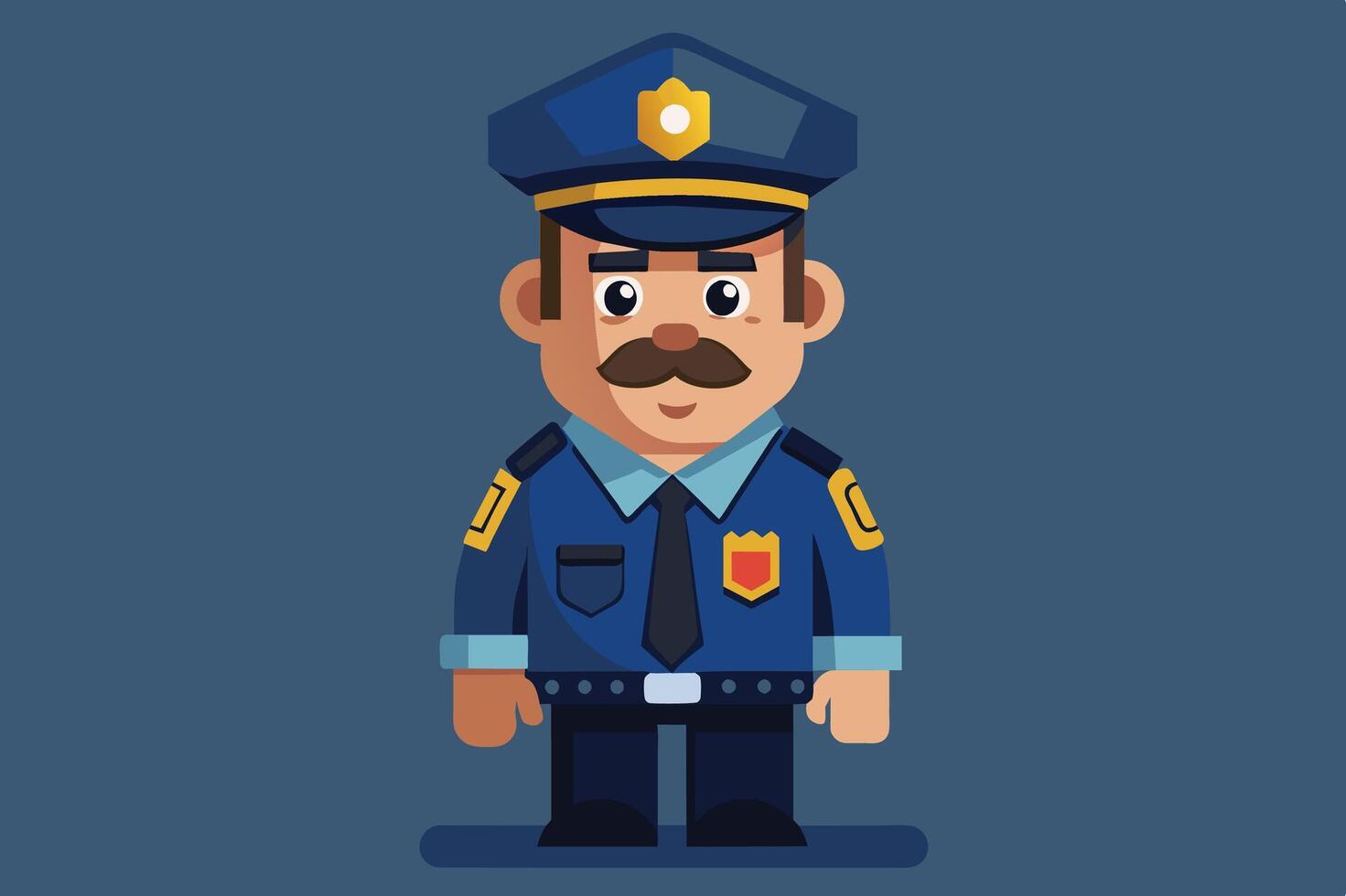 Cartoon police officer standing confidently in a blue uniform with a badge against a simple dark background vector