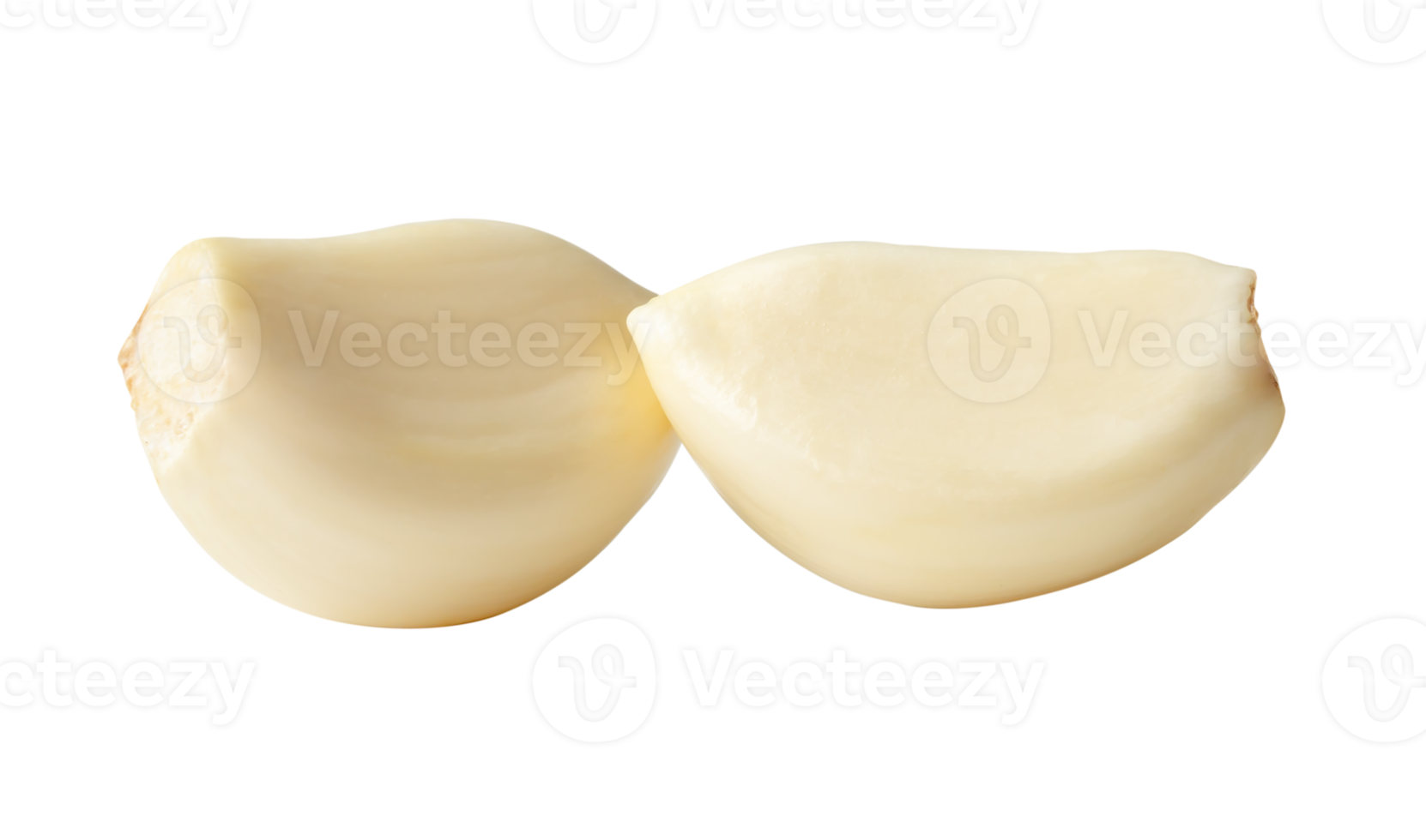 Side view of peeled garlic cloves in stack isolated with clipping path in file format png