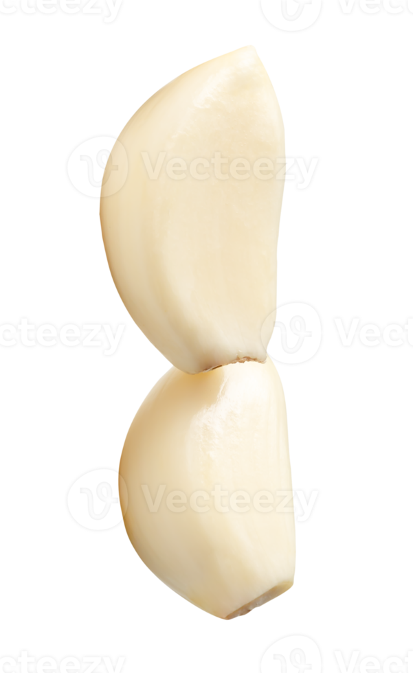 Side view of peeled garlic cloves in stack isolated with clipping path in file format png