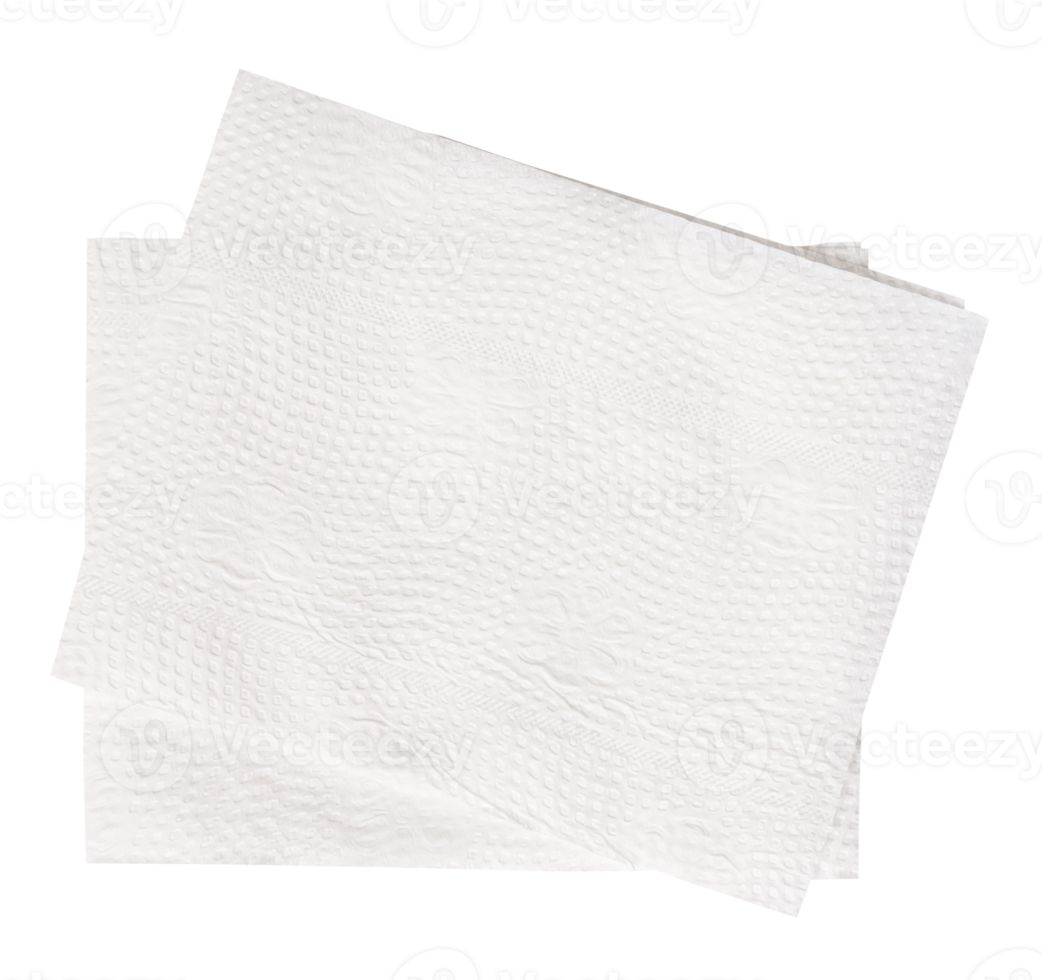 Top view of two folded white tissue paper in stack isolated in file format png