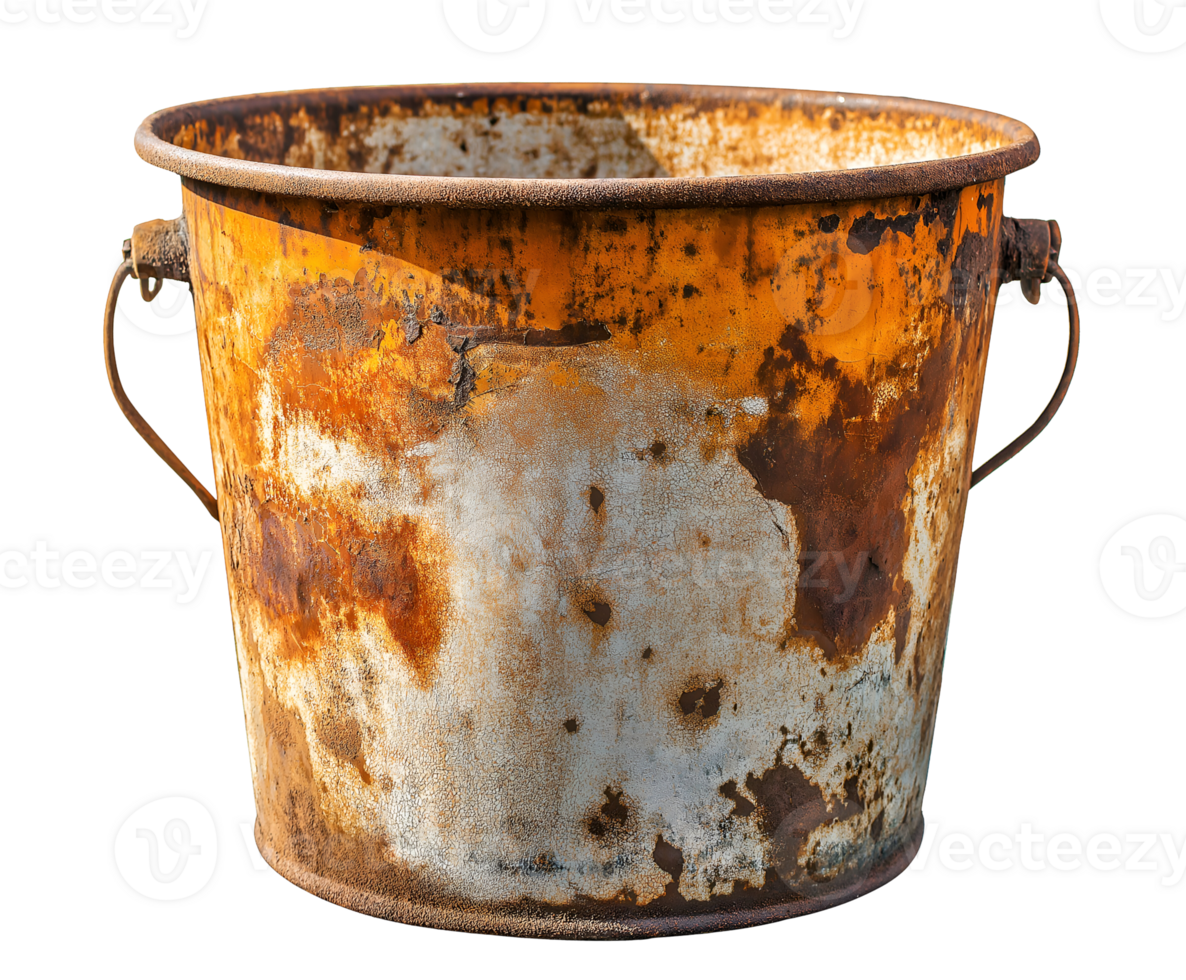 metal bucket with visible rust marks showing signs of aging and wear on isolated background png
