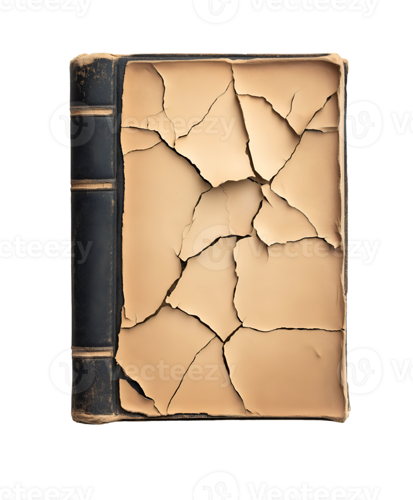 antique leather-bound book with cracked spine and faded cover showing signs of aging on isolated background png