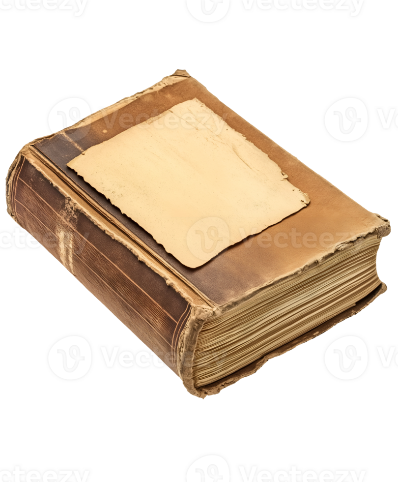 vintage library book with worn pages and aged cover featuring an old checkout card isolated background png
