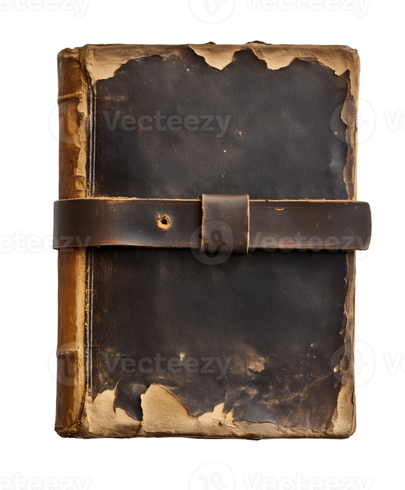 antique book with leather clasp and weathered cover showing signs of aging isolated background vintage collectible item png