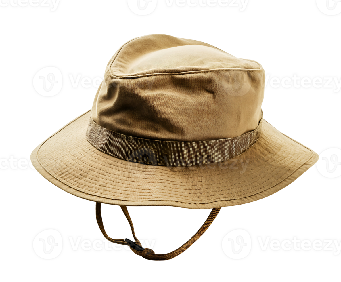 safari hat with khaki finish and adjustable chin strap isolated background png