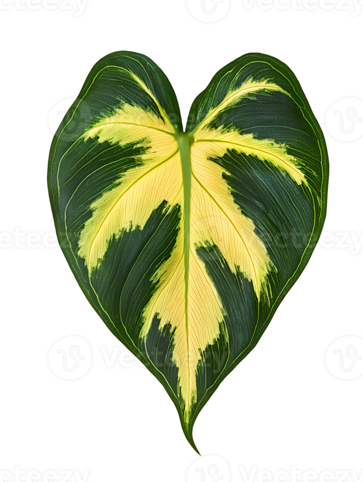 philodendron leaf with bold yellow and green patterns isolated background png