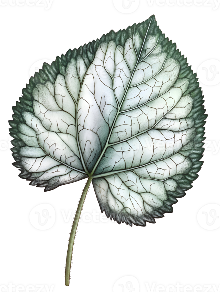 begonia leaf with metallic silver and dark green patterns isolated background perfect for botanical and ornamental designs png