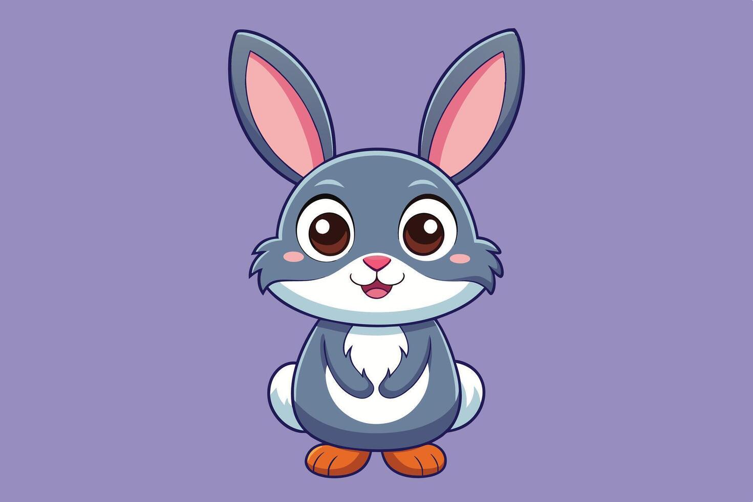Cute cartoon bunny character with oversized ears sitting against a purple background, designed for children's illustrations and animations vector