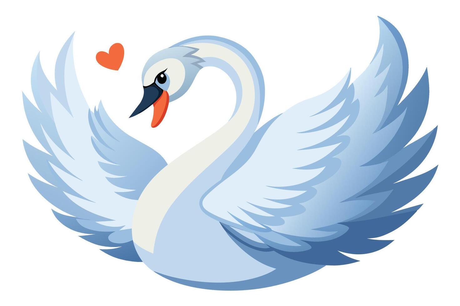 A graceful blue swan with outstretched wings and a heart on its chest, symbolizing love and elegance in a whimsical style vector