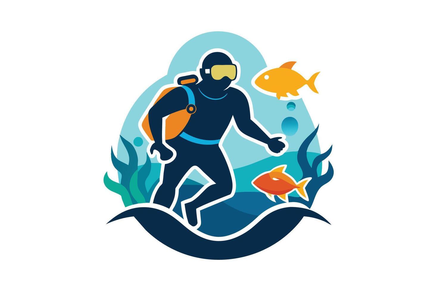 An underwater diver explores vibrant marine life and coral reefs in clear tropical waters during a sunny day vector