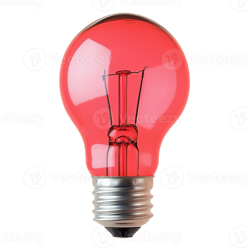 Bright red light bulb with classic design, perfect for decor isolated on transparent background. png