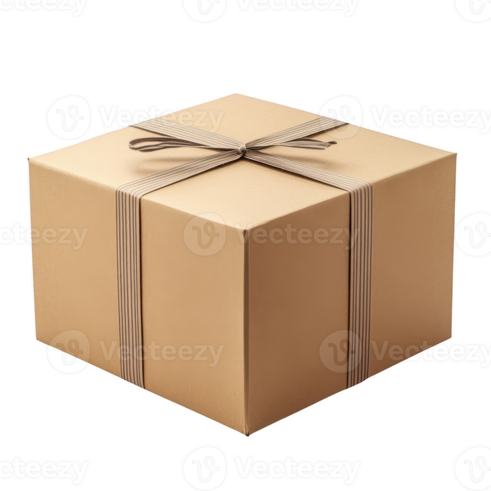 simple brown gift box with ribbon, perfect for any occasion isolated on transparent background. png